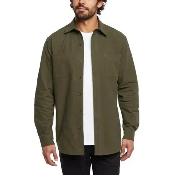 WOOLRICH Chamois Men 100% Brushed Cotton Button Up Long Sleeve Shirt Green L NEW - Picture 2 of 11